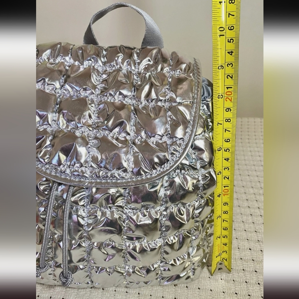 Girls Silver Quilted Puffer Mini Backpack - Picture 7 of 8